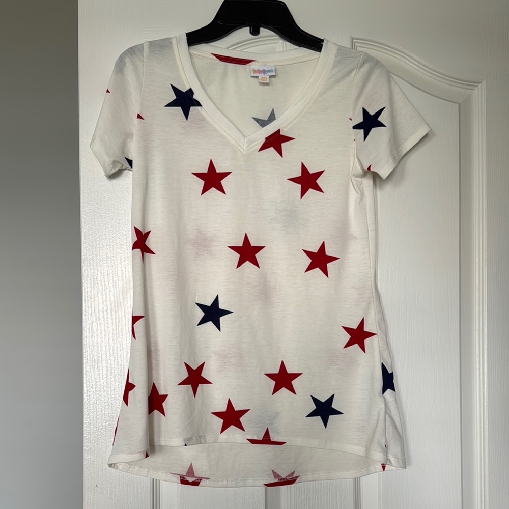 LuLaRoe Red and White Relaxed Short Sleeve Tee
